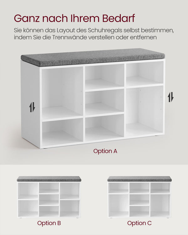 Shoe rack/shoe bench with 9 compartments, white