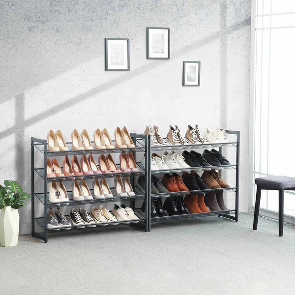 Schuhregal Stapelbar 8 Ebenen Stahlgeflecht Grau