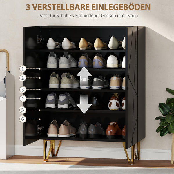 Schuhschrank mit verstellbaren Ablagen für 12 Paar Schuhe schwarz