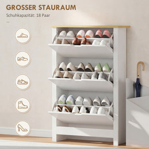 Schuhschrank mit 3 Fächern für 18 Paar Schuhe weiss braun