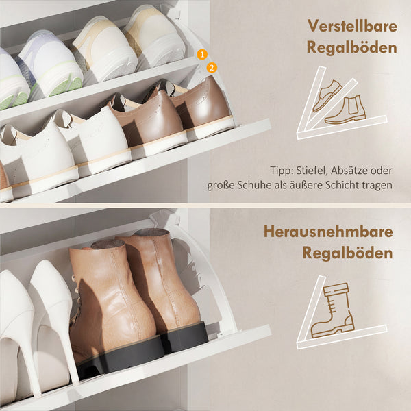 Schuhschrank mit 3 Fächern für 18 Paar Schuhe weiss braun