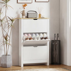 Schuhschrank mit 3 Fächern für 18 Paar Schuhe weiss braun