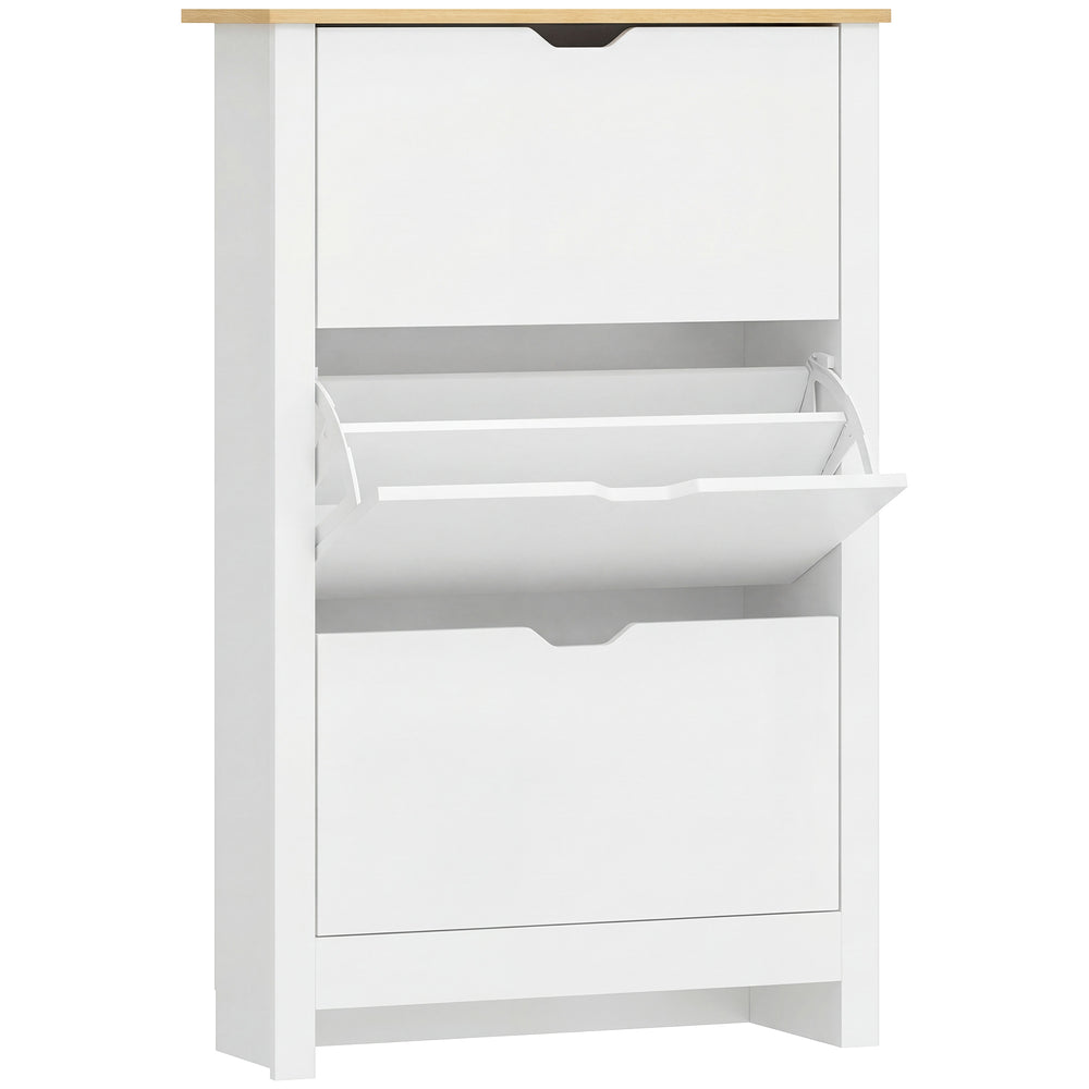 Schuhschrank mit 3 Fächern für 18 Paar Schuhe weiss braun