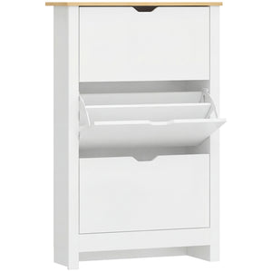 Schuhschrank mit 3 Fächern für 18 Paar Schuhe weiss braun