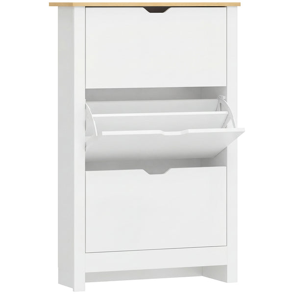 Schuhschrank mit 3 Fächern für 18 Paar Schuhe weiss braun