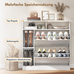 Schuhschrank mit 2 Klappen offenem Fach für 12 Paar Schuhe weiss