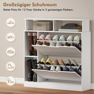 Schuhschrank mit 2 Klappen offenem Fach für 12 Paar Schuhe weiss