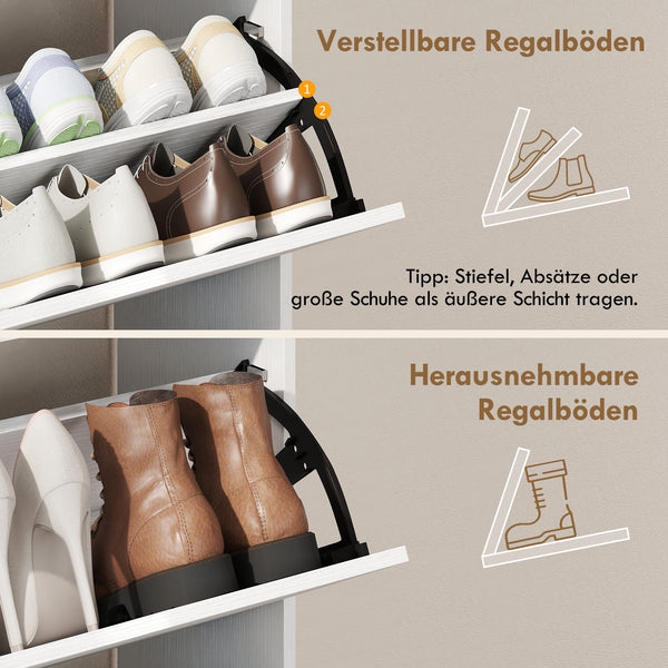 Schuhschrank mit 2 Klappen offenem Fach für 12 Paar Schuhe weiss