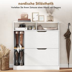 Schuhschrank mit 2 Klappen offenem Fach für 12 Paar Schuhe weiss