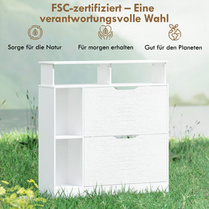 Schuhschrank mit 2 Klappen offenem Fach für 12 Paar Schuhe weiss