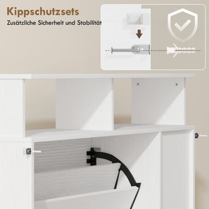 Schuhschrank mit 2 Klappen offenem Fach für 12 Paar Schuhe weiss
