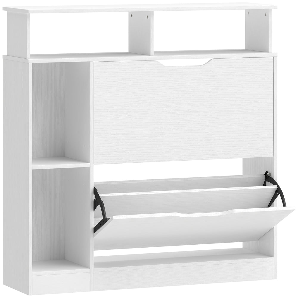 Schuhschrank mit 2 Klappen offenem Fach für 12 Paar Schuhe weiss