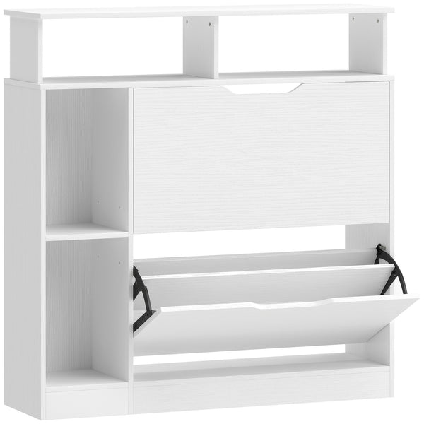 Schuhschrank mit 2 Klappen offenem Fach für 12 Paar Schuhe weiss