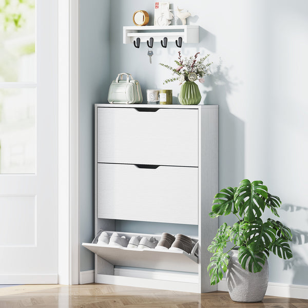 Schuhschrank schmal modern mit 3 Klappen für 12 Paar weiss