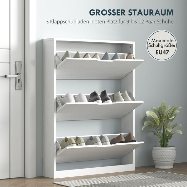 Schuhschrank schmal modern mit 3 Klappen für 12 Paar weiss