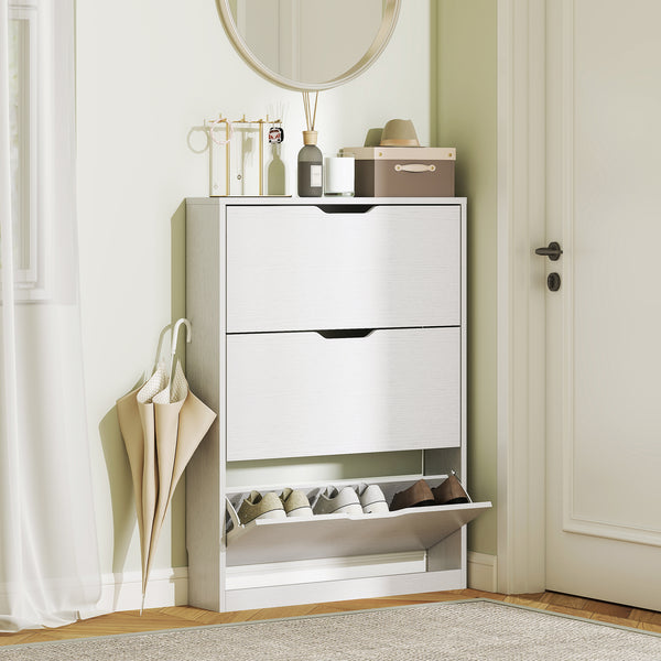 Schuhschrank schmal modern mit 3 Klappen für 12 Paar weiss