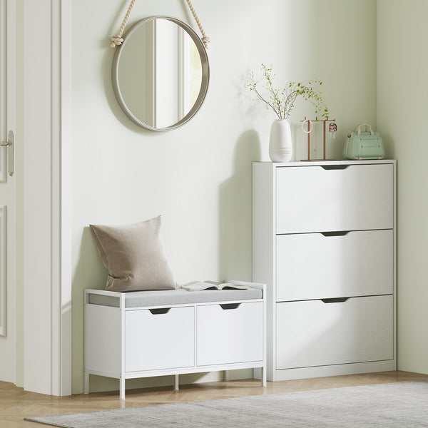 Schuhschrank schmal modern mit 3 Klappen für 12 Paar weiss