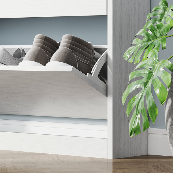 Schuhschrank schmal modern mit 3 Klappen für 12 Paar weiss