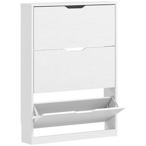 Schuhschrank schmal modern mit 3 Klappen für 12 Paar weiss