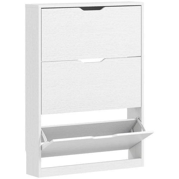Schuhschrank schmal modern mit 3 Klappen für 12 Paar weiss