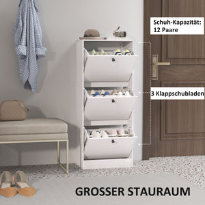 Schuhschrank mit 3 Klappfächern verstellbar für Flur weiss