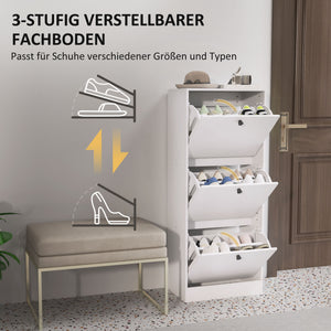 Schuhschrank mit 3 Klappfächern verstellbar für Flur weiss