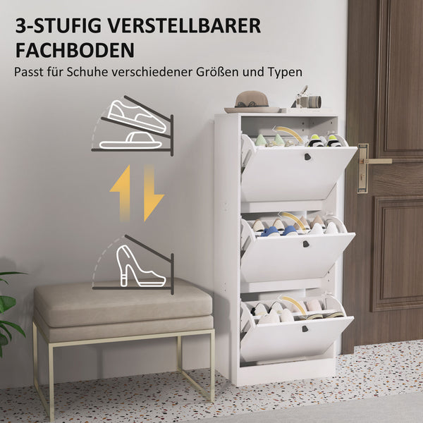 Schuhschrank mit 3 Klappfächern verstellbar für Flur weiss