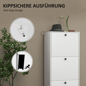 Schuhschrank mit 3 Klappfächern verstellbar für Flur weiss