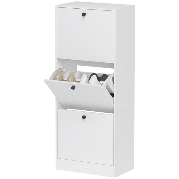 Schuhschrank mit 3 Klappfächern verstellbar für Flur weiss