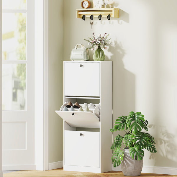 Schuhschrank mit 3 Schubladen für 12 Paar Schuhe weiss