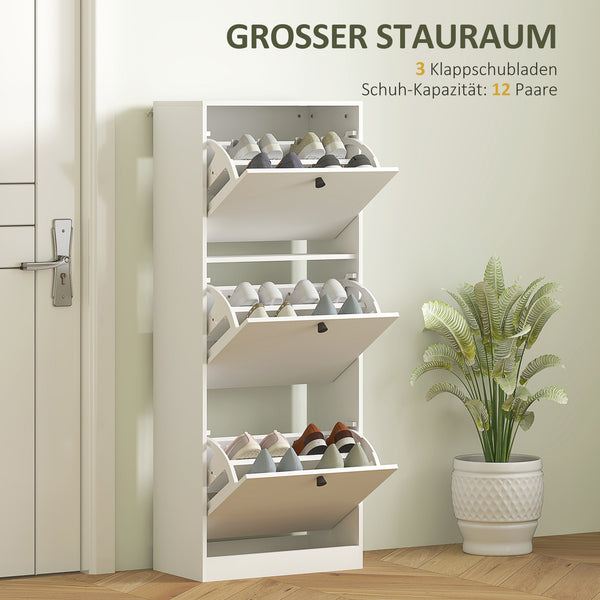 Schuhschrank mit 3 Schubladen für 12 Paar Schuhe weiss