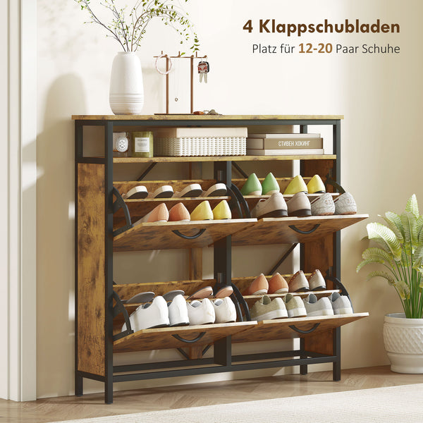 Schuhschrank schmal mit 4 Klappen und offenem Regal