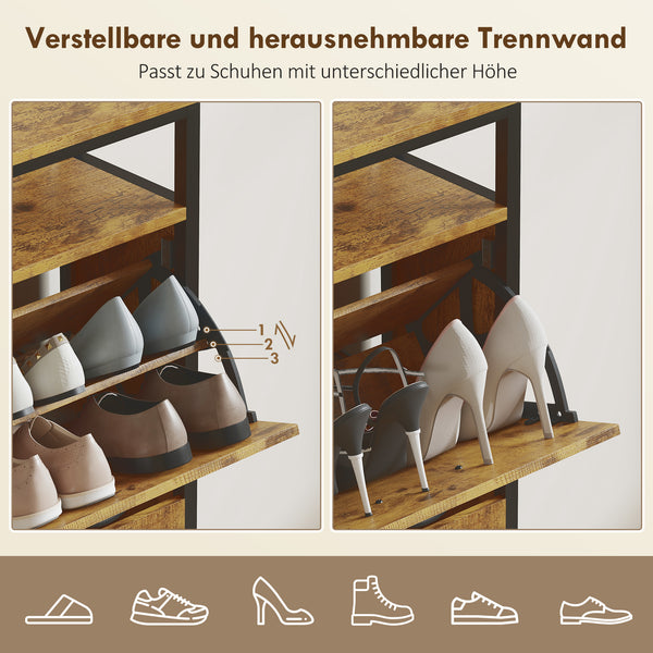 Schuhschrank schmal mit 4 Klappen und offenem Regal