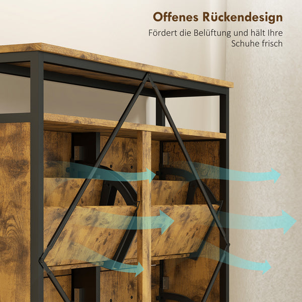 Schuhschrank schmal mit 4 Klappen und offenem Regal