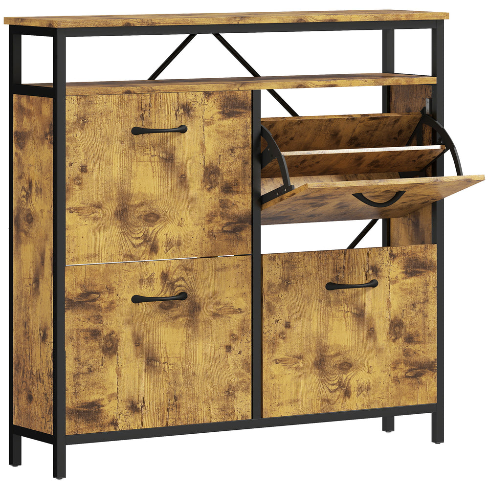 Schuhschrank schmal mit 4 Klappen und offenem Regal
