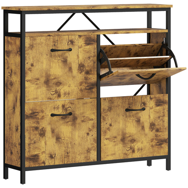 Schuhschrank schmal mit 4 Klappen und offenem Regal