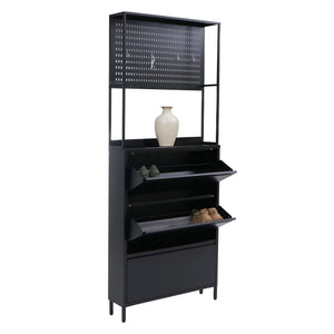 Schuhschrank Schuhkipper 3 Kippfächer Ablage Haken 201x80x20cm schwarz