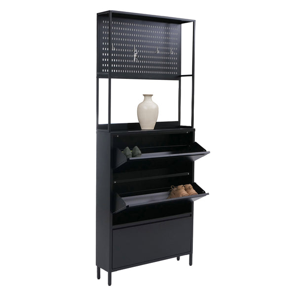 Schuhschrank Schuhkipper 3 Kippfächer Ablage Haken 201x80x20cm schwarz