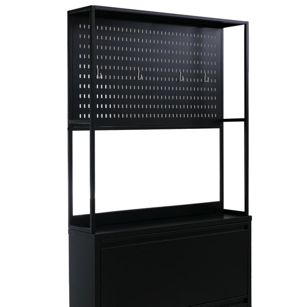 Schuhschrank Schuhkipper 3 Kippfächer Ablage Haken 201x80x20cm schwarz