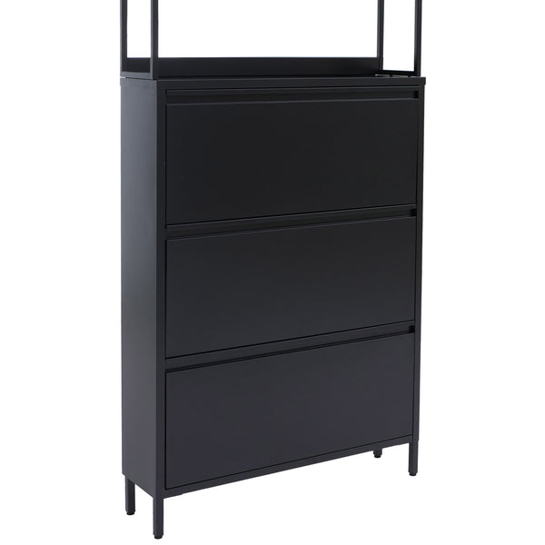 Schuhschrank Schuhkipper 3 Kippfächer Ablage Haken 201x80x20cm schwarz