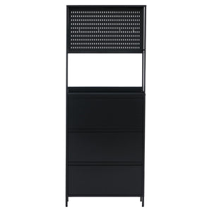 Schuhschrank Schuhkipper 3 Kippfächer Ablage Haken 201x80x20cm schwarz