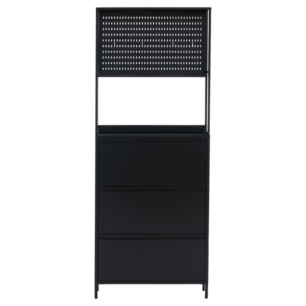 Schuhschrank Schuhkipper 3 Kippfächer Ablage Haken 201x80x20cm schwarz