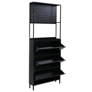Schuhschrank Schuhkipper 3 Kippfächer Ablage Haken 201x80x20cm schwarz