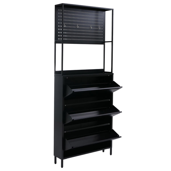 Schuhschrank Schuhkipper 3 Kippfächer Ablage Haken 201x80x20cm schwarz