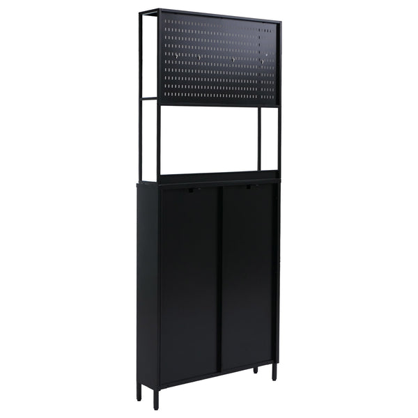 Schuhschrank Schuhkipper 3 Kippfächer Ablage Haken 201x80x20cm schwarz