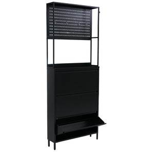Schuhschrank Schuhkipper 3 Kippfächer Ablage Haken 201x80x20cm schwarz