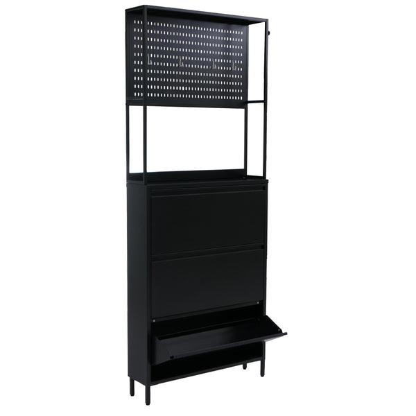 Schuhschrank Schuhkipper 3 Kippfächer Ablage Haken 201x80x20cm schwarz