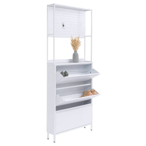 Schuhschrank Schuhkipper 3 Kippfächer Ablage Haken 201x80x20cm weiss