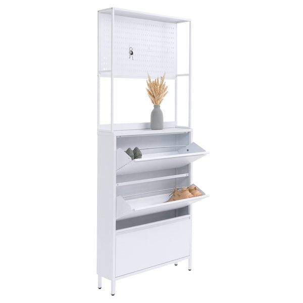 Schuhschrank Schuhkipper 3 Kippfächer Ablage Haken 201x80x20cm weiss