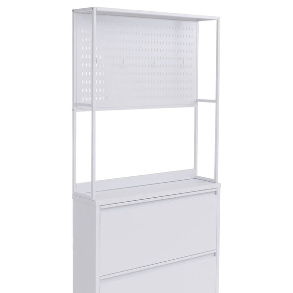 Schuhschrank Schuhkipper 3 Kippfächer Ablage Haken 201x80x20cm weiss